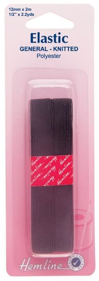 General Purpose Knitted Elastic: 2m x 12mm: Black