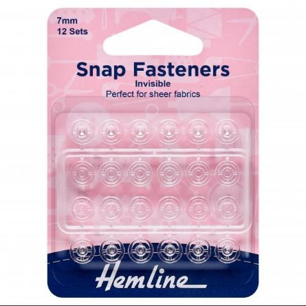 Hemline: Snap Fasteners: Sew-on: Clear (Invisible): 7mm: Pack of 12 