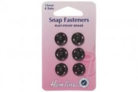 Picture of Snap Fasteners: Sew-on: Black: 13mm: Pack of 6