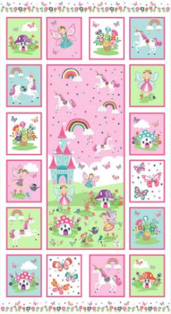 Picture of Multi Star Daydream Panel by Makower 2282 TP Color 1 Unicorns- Castles-Fairies 24" x 44" 
