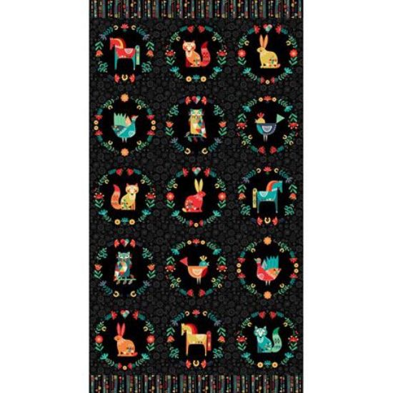 Picture of Folk Friends Panel 2308/X (Black) Makower