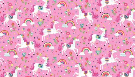 Picture of Multi Stars Unicorns Pink. Daydream.  Makower fabric code 2275 P. 