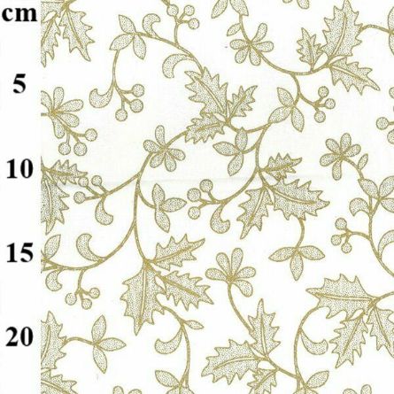 Picture of Christmas Fabric Metallic Gold Holly on Cream 