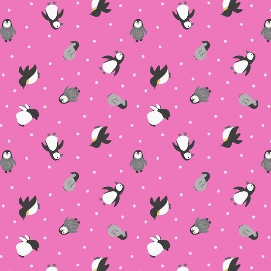 Picture of Lewis & Irene - Small Things Polar Animals Penguins on Aurora Pink with Pearl Cotton SM44.3