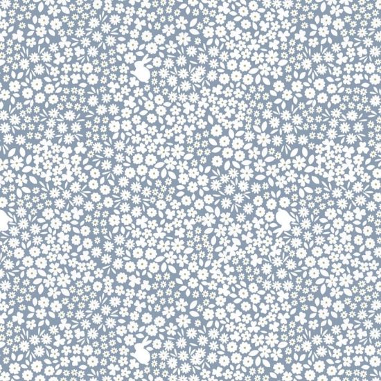 Picture of Lewis & Irene - Bunny Hop A527.3 mini bunny floral on light denim blue