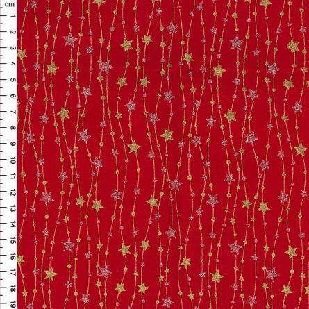 Picture of John Louden - Christmas cotton JLX0161 gold on red Glitter 