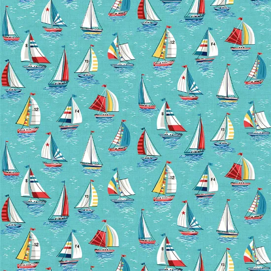 Picture of Makower: Nautical - Yachts - Turquoise  2496/T