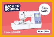 Back to School Offer Brother innovis M380D Compact sewing and embroidery machine featuring disney designs